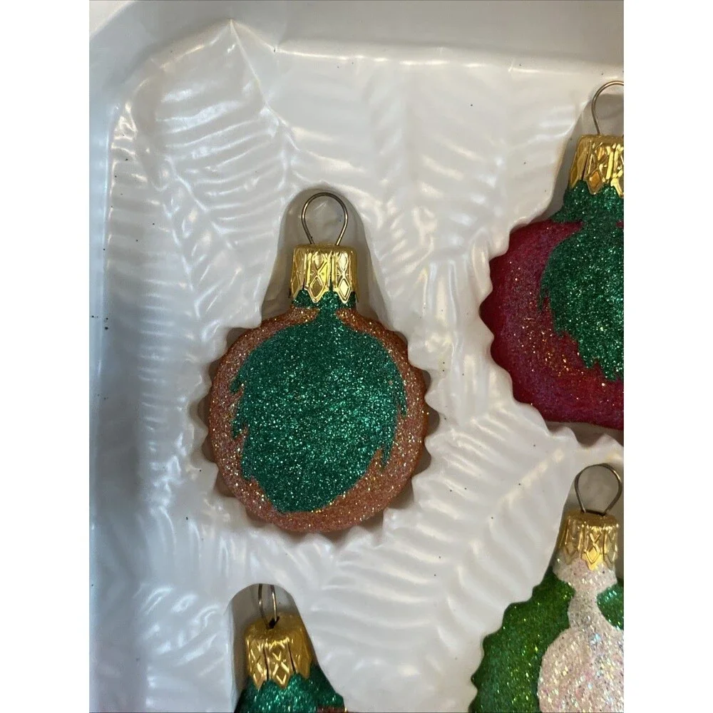 Vintage Christmas Glass Fruit Ornament Set of 6 Glittered 2002 Target Pear Apple
